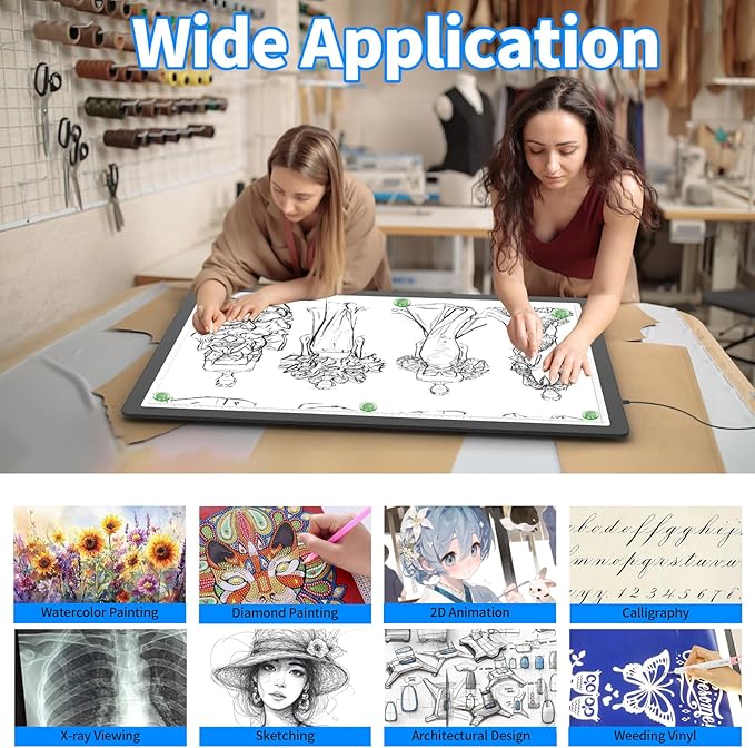 TOHETO A2 Light Pad 25.2''x18.4'', Large Magnetic LED Light Board for Diamond Painting, 3-Color Modes Light Box for Tracing, 6-Level & Stepless Dimmerable Diamond Art Light Table for Drawing,Sketching