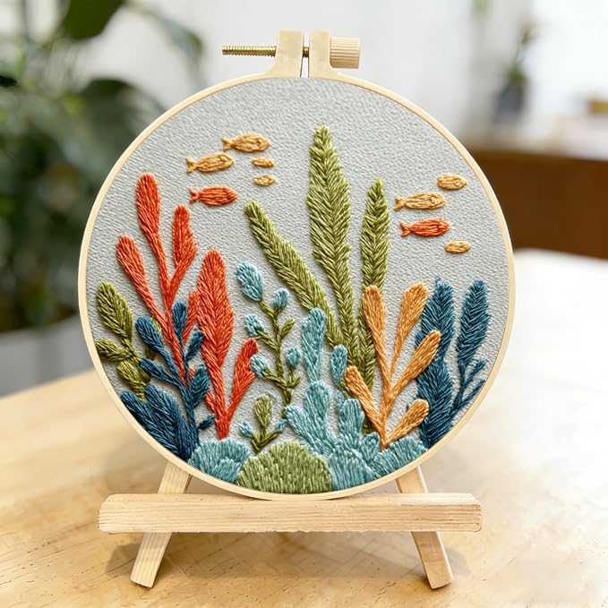 LYMIGER 3 Packs Embroidery Kit for Adults, Embroidery for Beginners (Sea)
