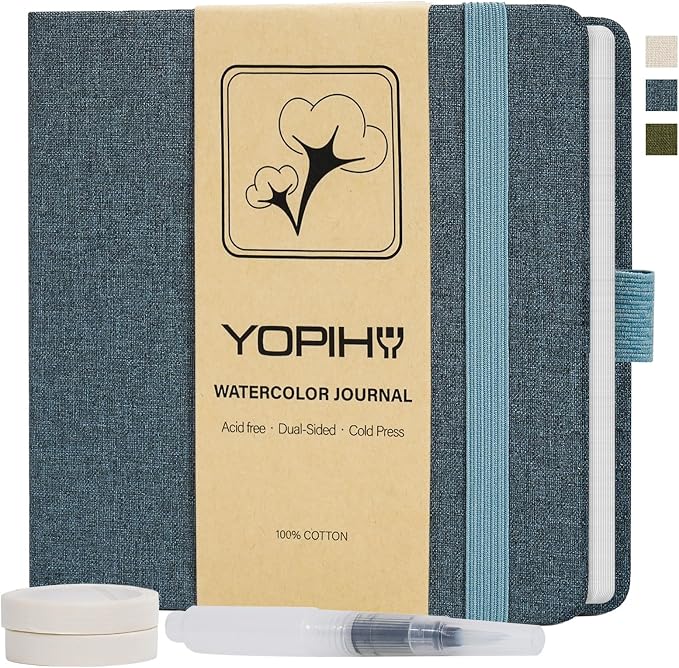 Yopih Artists Premium Linen Watercolor Sketchbook 5.5 x 5.5 in Navy