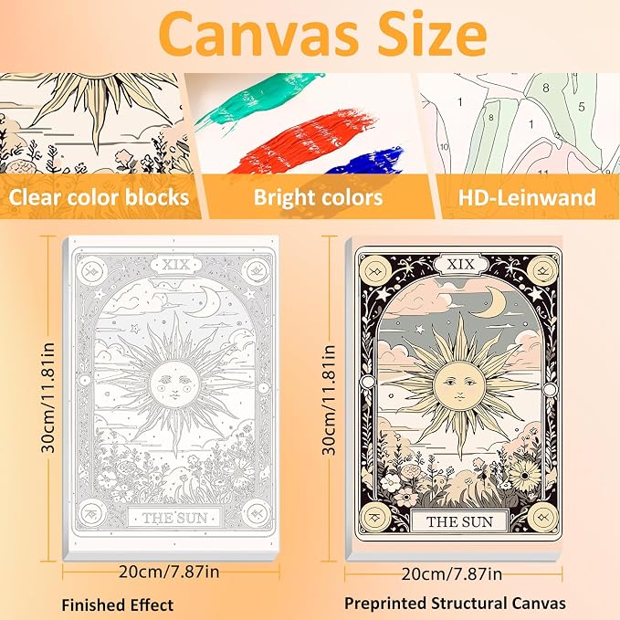Tarot Paint by Numbers Kit for Adults with Frame, 3 Pack, 7.8x11.8 inch | DIY Painting Kits Crafts for Adults, Relieve Stress, Frame Canvas, Wooden Easel, Gift Box, Home Wall Decor