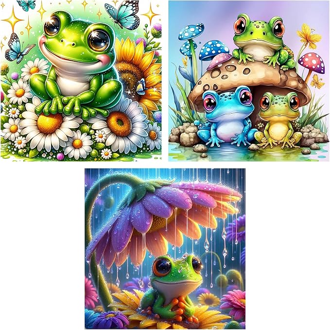 croshom Diamond Art Kits for Adults, 3 Packs Frog Diamond Art Painting Kits