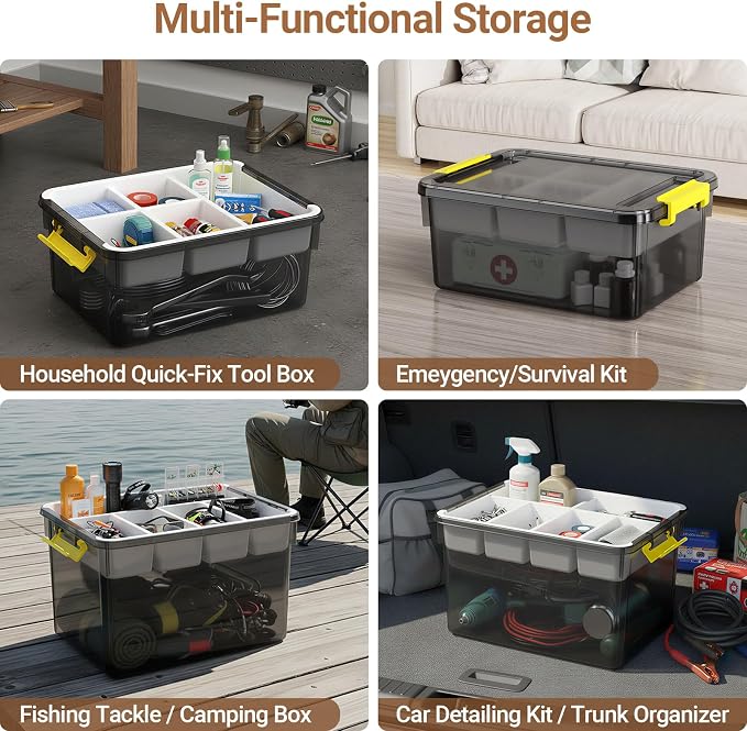 80Qt Stackable Storage Bins with Lids Trays Craft Box Organizers, 4Pack,GY