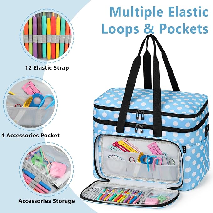 Crochet Organizer Bag with Yarn Holder, Large Yarn Storage for Accessories