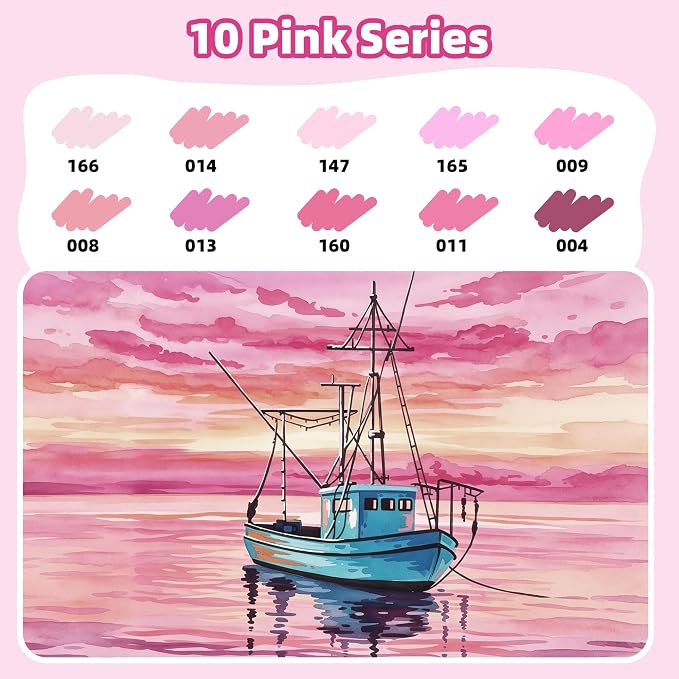 LIULIUCAI 10 Pink Dual Markers, Fine & Brush Tip Pen for Adult Coloring