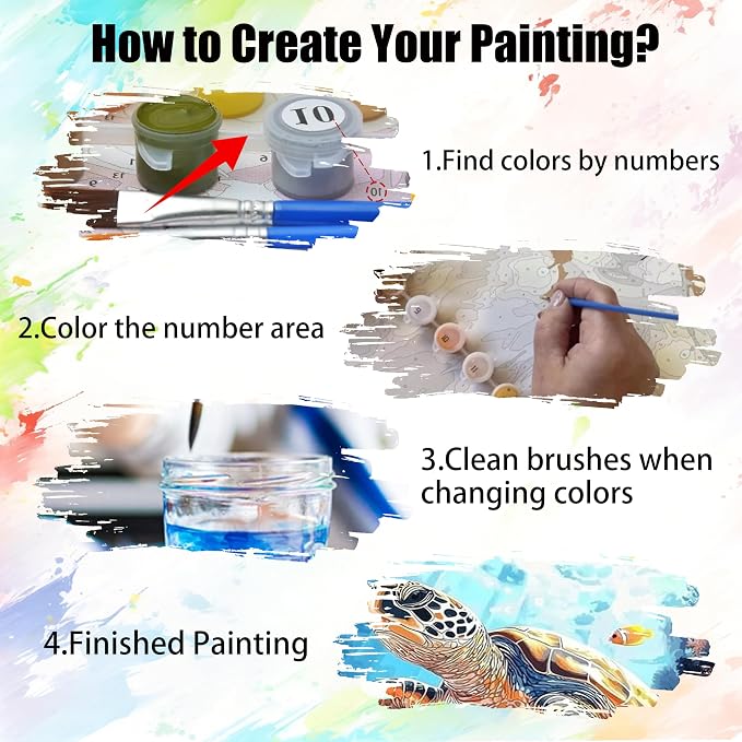 Yunruily 3 Pack Beach Adult Paint by Numbers - Paint by Number kit for Adults,Sea Turtle Paint by Number Adult for Gifts Home Wall Decor 12x16inch
