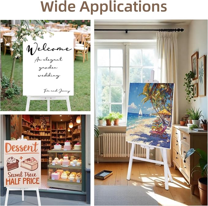 Falling in Art Adjustable Wooden Easel Stand for Painting&Display, White | Folding Art Easel for Display, Drawing, Wedding Sign and Poster, Suitable for Kids and Adults, Holds Up to 42"