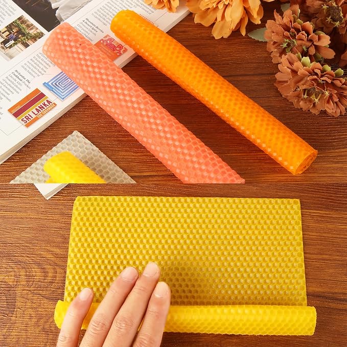 GBACHOOSE Beeswax Sheets for Candle Making, 24 Pack 8 x 8 Inch Honeycomb Wax Sheets in 12 Colors with Cotton Wick, DIY Rolled Beeswax Candle Making Kit for Adults, Kids, Crafts, Gifts
