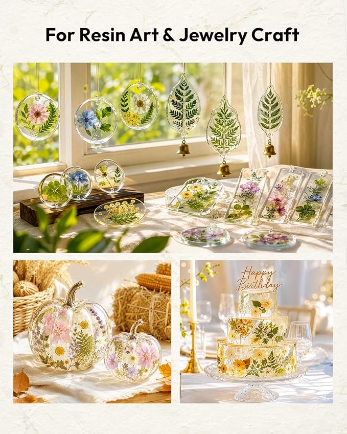 Dried Flowers, Resiners 100Pcs Pressed Flowers for Craft | Real Natural Dried Flowers Dry Leaves Kit for DIY Making Crafts Resin Soap Candle Scrapbook Supplies Card Making Jewelry