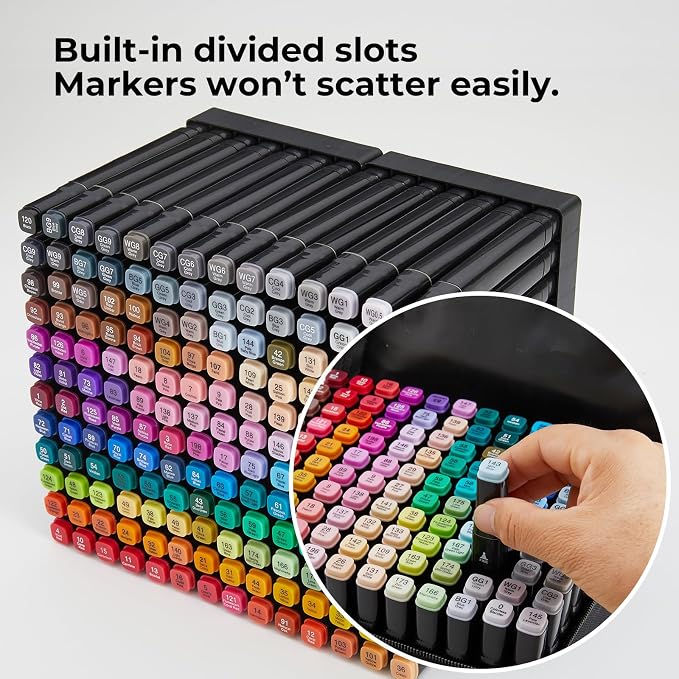 Alcohol Markers Set, Alcohol Based Dual Tip, Broad and Brush Tip for Adult Coloring Books, Drawing, Sketching (168)