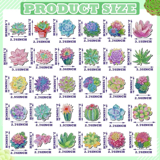 Remuuly 30 Pcs Succulent Diamond Painting Magnets Diamond Art Magnets Kits | Plant Diamond Art Kits for Adults, Refrigerator Magnet, 5D Rhinestone Fridge Magnetic Sticker, Diamond Club Gifts, DIY Crafts