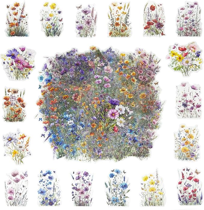 160 Pcs Wildflower Stickers, Waterproof Botanical Stickers for Scrapbooking Junk Journal Notebook Planner Card Making Collage Envelope Phone Case Craft Projects