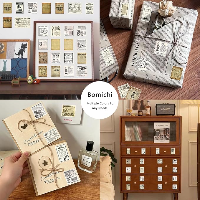 Bomichi Vintage Stickers for Scrapbooking, Retro Newspaper Stickers for Journaling, Decorative Stickers Aesthetic Vinyl Stickers for Junk Journal Diaries Collage DIY Crafts