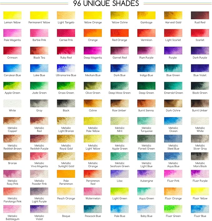 MEEDEN Watercolor Paint Set: 96 Colors Watercolor Paints Palette for Adults | Watercolor Paint Kit with Brush & Palette - Customizable Color Blocks - Bright Watercolors Travel Set for Amateur Artists