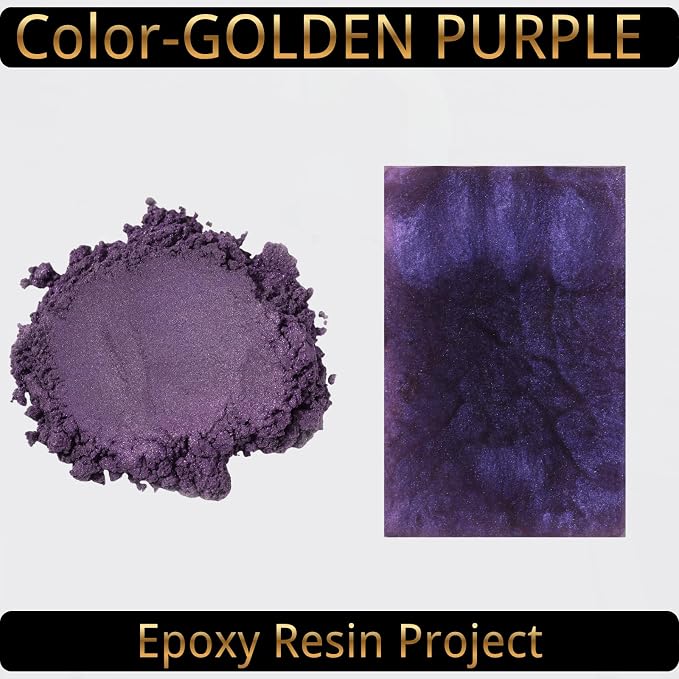 Mica Powder, Golden Purple, 240g with Scoop, Complies with ASTM D-4236 | For Epoxy Resin, Soap, Bath Bomb, Candle| Safety Material| Odorless| Brilliant Colors