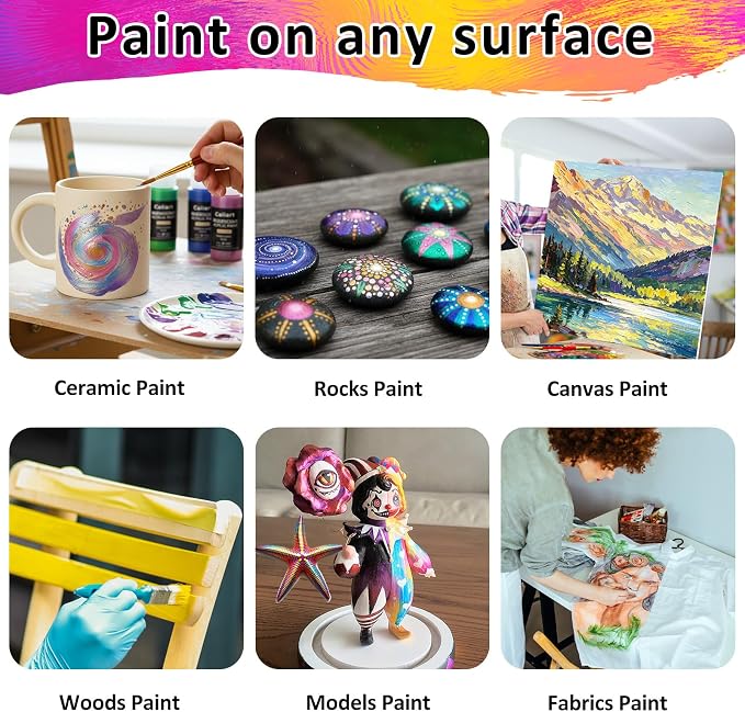 Caliart 24 Chameleon Colors Iridescent Acrylic Paint Set with 12 Brushes ﻿ | Craft Painting kit for Adults Artists Beginners, Rich Pigment Non-toxic, Canvas Wood Rock Pumpkin Ceramic Art Supplies Paint