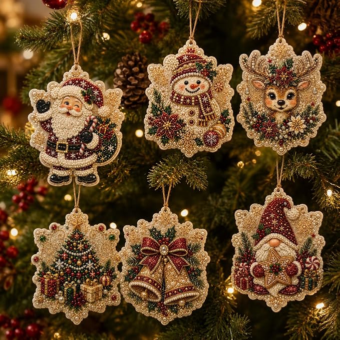 6Pcs Christmas Wooden Ornaments DIY Pearl Diamond Painting Kit (Christmas18)