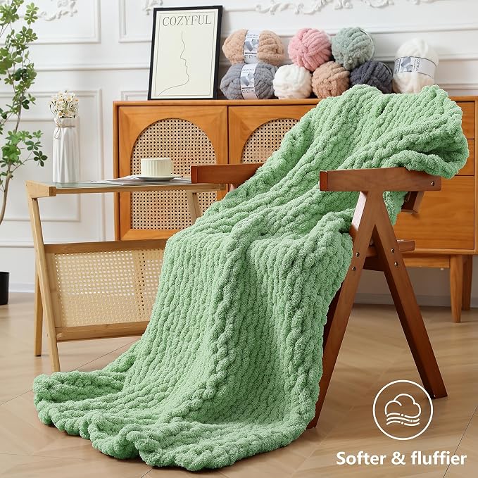 Cozyful Chunky Yarn for Hand Knitting - #10 Chunky Chenille Yarn, Jumbo Big Thick Chunky Yarns for Crocheting, Super Bulky Chunky Knit Blanket Yarns, 8 Skein (22 yds 8 oz Each Skein), Soft Sage Green