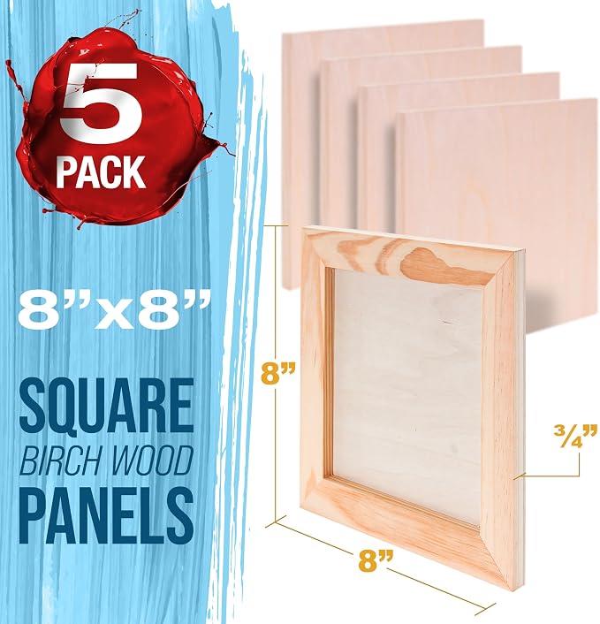 U.S. Art Supply 8" x 8" Unfinished Cradled Wood Panels for Painting