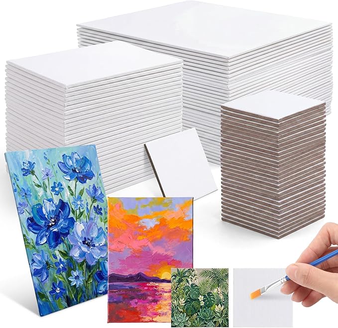 Moinchore 100 Pcs Mini Canvases for Painting 2'' x 2'', 4'' x 6'', 5'' x 7'' Small Canvas Panels in Bulk Art Painting Canvases Cotton Blank White Canvas Acid Free Boards for Watercolor Acrylic Oil
