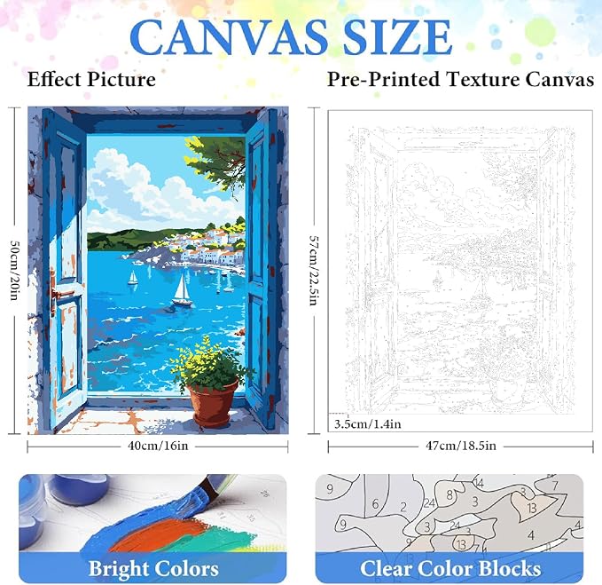 ZRIZQ Landscape Paint by Numbers Kit for Adults Beginner,Scenery,16x20 | Full set with wooden brushes,rolled canvas,rich paints.Calming activity.Beginner friendly.Just open and paint.