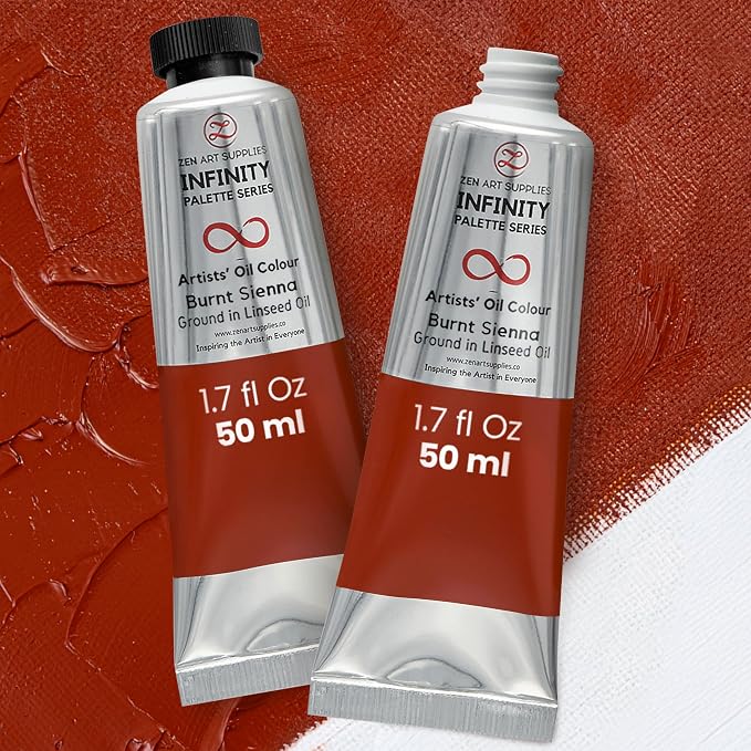 ZenART Professional Oil Paint Set - Artist Grade Burnt Sienna - 2x50ml | Non-Toxic, Buttery Consistency, Rich Pigment, Lightfast Oil Paints for Primed Surface Canvas, Fine Art, Portraits & Landscape