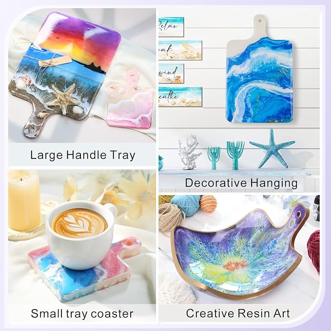 HeyClear 2Pcs Resin Tray Molds, Silicone Epoxy Resin Molds Cutting Board for Coasters, Trays, DIY Crafts, Resina Casting & Home Decoration
