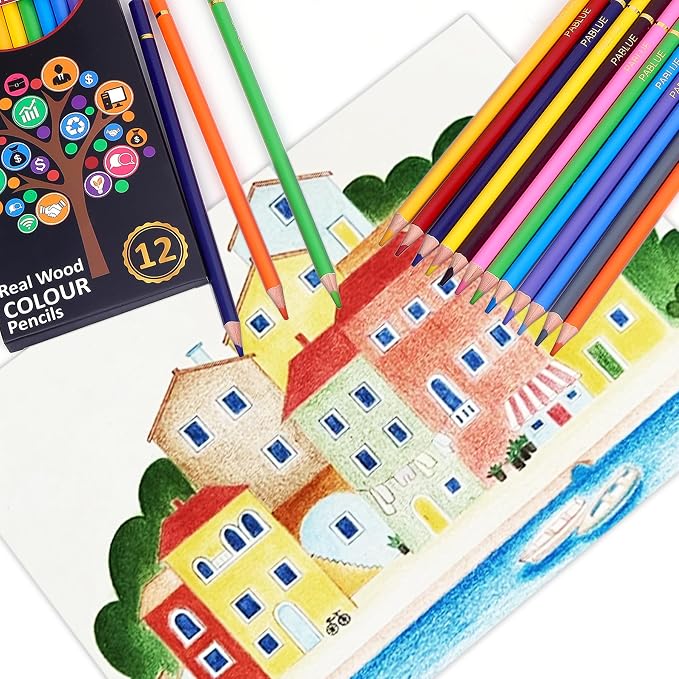 Professional Colored Pencils, Soft Core Pre-Sharpened, 12 Colors | Premium Artist Drawing Pencils for Blending, Sketching, Shading, Coloring Book. Art Supplies Gift for Students, Beginners