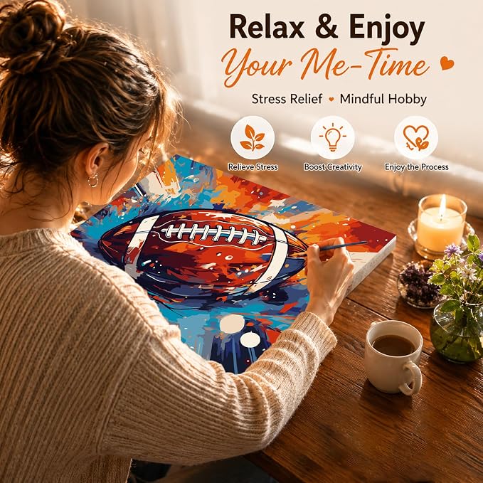 AUKELHJ Paint by Numbers Kit for Adults Beginner, Football, 16X20 Inch | Paint by Number for Adults, Beginner Friendly, High-Definition Color Canvas, Stress Relief, Home Decor, Gifts, Unframed