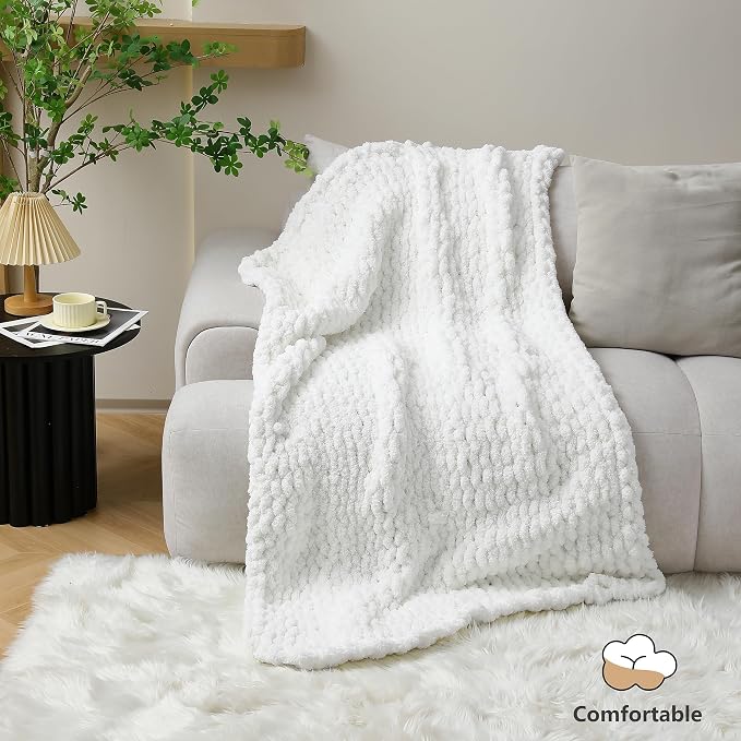 Cozyful Chunky Yarn for Hand Knitting - #10 Chunky Chenille Yarn, Jumbo Big Thick Chunky Yarns for Crocheting, Super Bulky Chunky Knit Blanket Yarns, 8 Skein (22 yds 8 oz Each Skein), Pure White