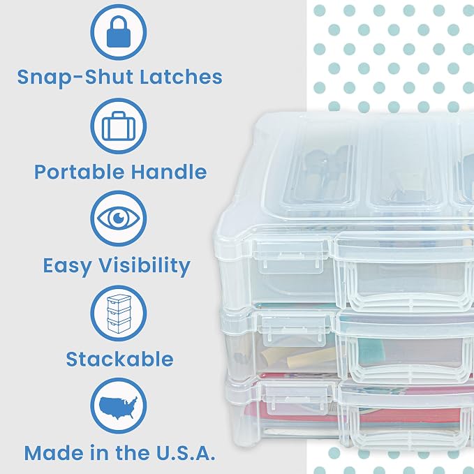 ArtBin 6913ZZ 12" x 12" Portable Art & Craft Organizer with Handle 3-Pack, [3] Plastic Storage Cases, Clear