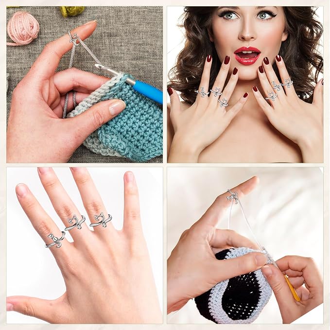 6Pcs Knitting Crochet Tension Ring for Fingers with Box | Metal Open Crochet Ring, Adjusts for Finger Tension, Speeds Up Braided Knitting Work, Ideal Gifts for Mom Grandma Crocheters