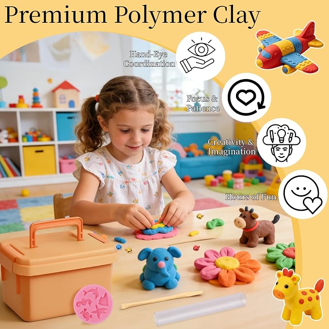 175 Pcs Polymer Clays 80 Bright Colors Oven Bake Clay Non-Sticky Modeling Clay DIY Starter Kit with Sculpting Tool and Accessories for Beginner Artists Jewelry Making Craft Gifts