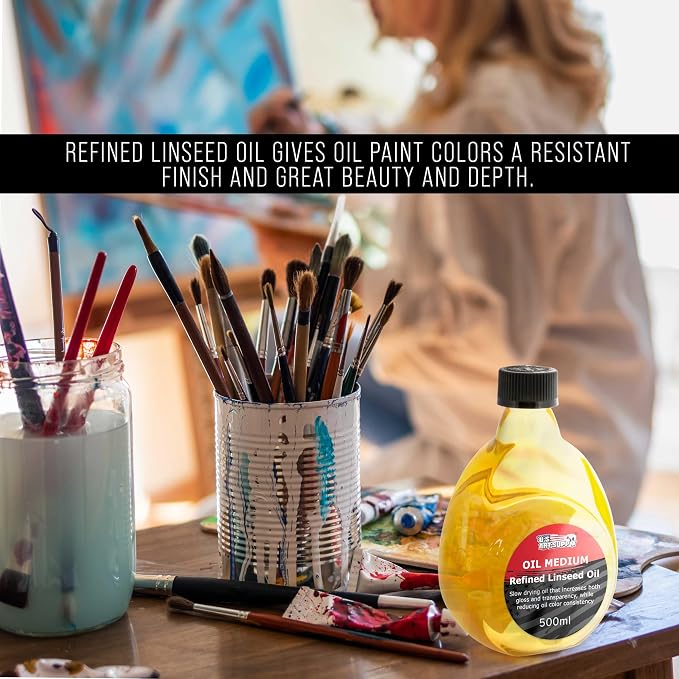 U.S. Art Supply Refined Linseed Oil, 500ml (16.9 oz) Fluid Medium