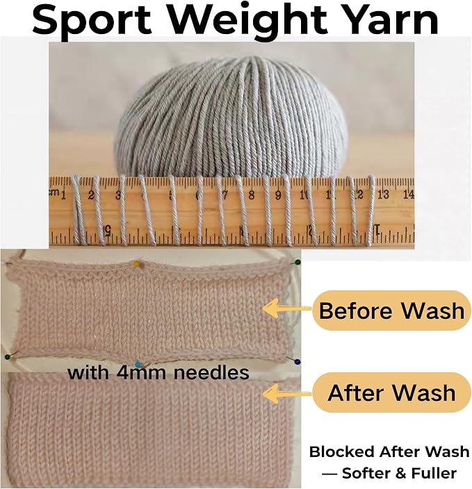 1oo% Australian Merino Wool Yarn, Sport Weight, 4 Balls – 656 Yds