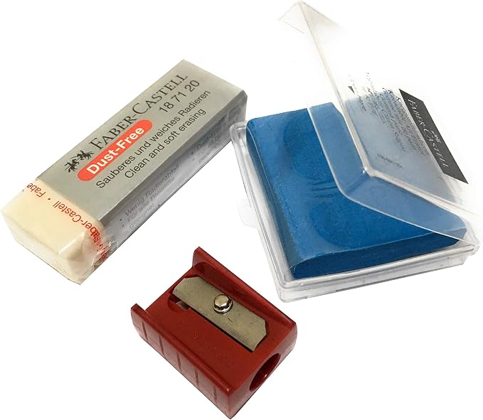 Faber-Castell 9000 Graphite Sketch Pencil Art Set (8B - 2H) with Kneaded Art Eraser, Large Dust Free Eraser and Sharpener