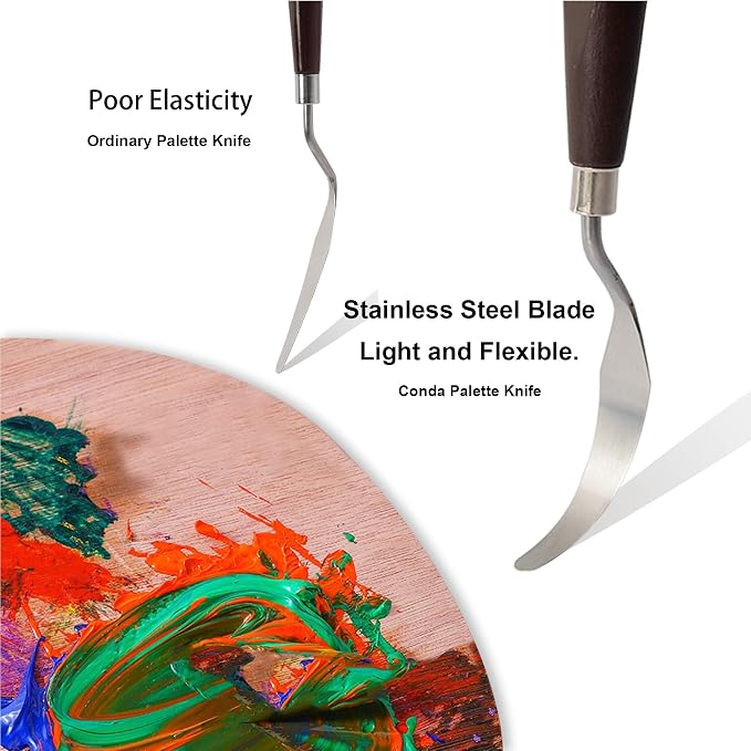 CONDA Palette Knife Painting Stainless Steel Spatula Palette Knife Oil Paint Metal Knives Wood Handle (Red 5 Piece)