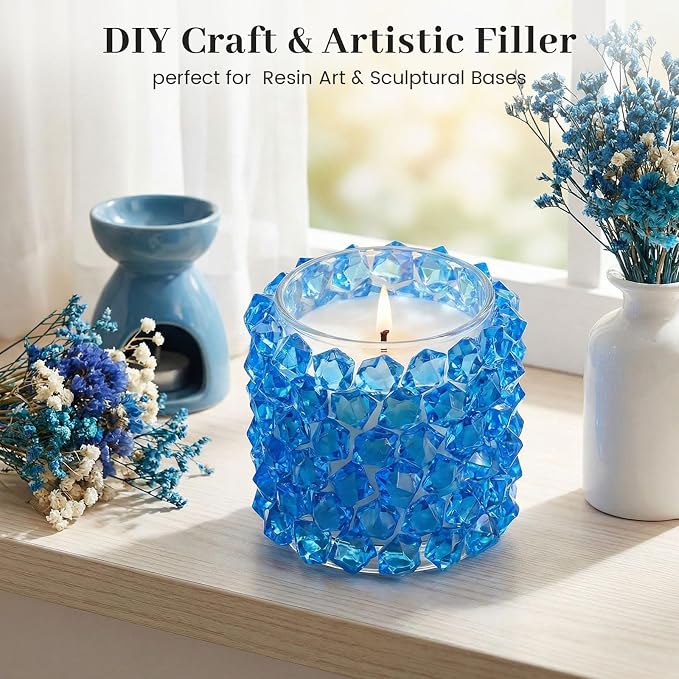 DOMESTAR Royal Blue Fake Ice Rocks,150 PCS Acrylic Crystal for Vase Fillers