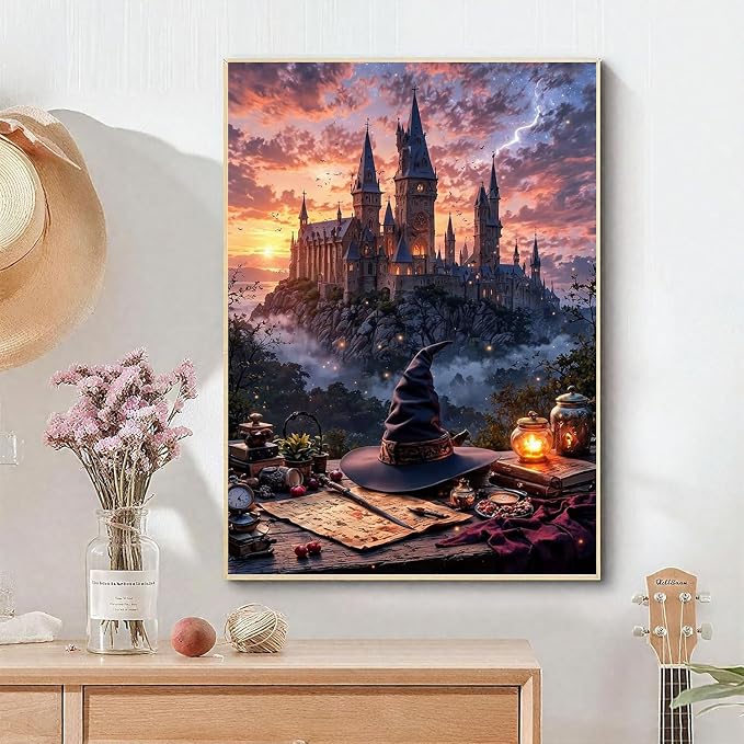 Castle Paint by Numbers Kit for Adults Framed Canvas 16X20in, Frameworkless | Easy Adult Paint by Number Kits on Canvas DIY Magical Castle Painting for Beginners Art by Numbers for Home Wall Decor Gift