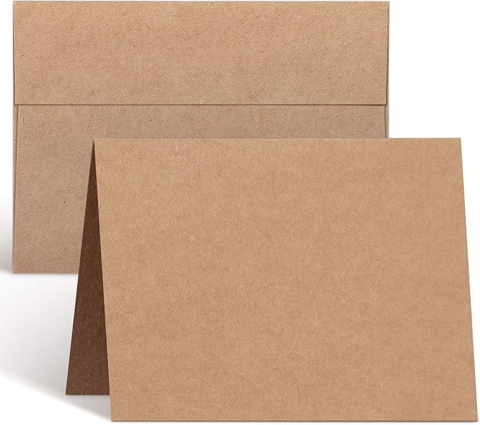 Ohuhu A2 Blank Brown Kraft Cards and Self-Seal Envelopes 100 Pack | 4.25" x 5.5" Folded Cardstock Paper and A2 Envelopes for DIY Greeting Cards Wedding Birthday Invitations and All Occasions