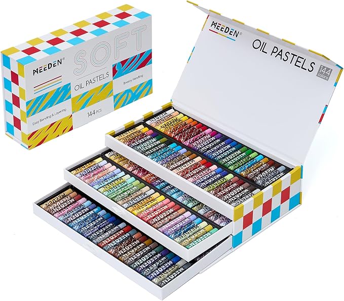 MEEDEN Soft Oil Pastels Set: 144 Vibrant Colors Oil Pastels for Artists