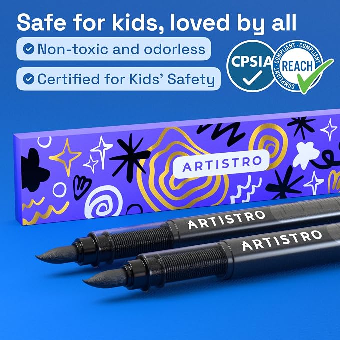 ARTISTRO Black Acrylic Paint Markers - Brush Tip - Set of 2