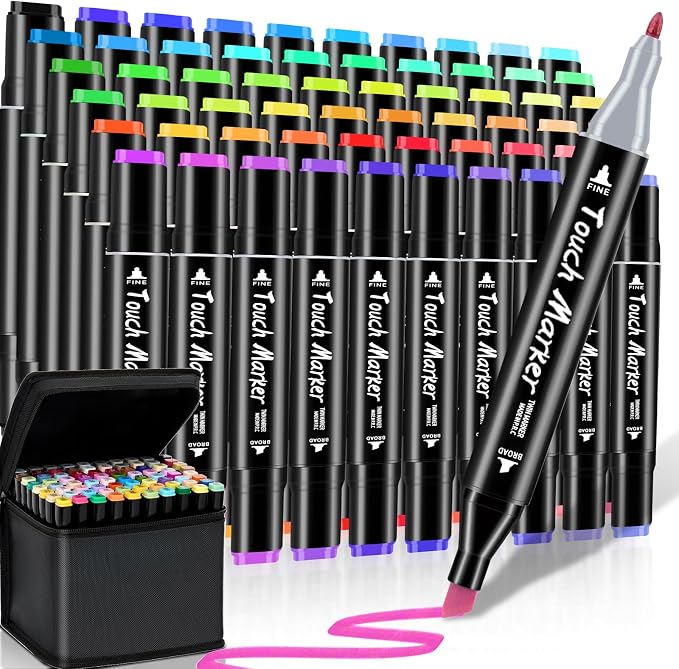 Alcohol Markers Set, 60 Colors Dual Brush Tip Art Coloring Markers for Adult Drawing, Permanent Alcohol Based Colored Sketch Pens Art Supplies Gifts for Illustration