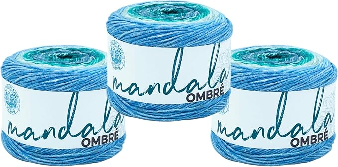 Lion Brand Yarn, Mandala Ombré Yarn, Mantra, Blue Multicolor, 3 Pack | Variegated Yarn for Crochet, Knit, Crafts, Soft, Acrylic Fiber for Blankets, Worsted Weight Sweaters, Colorful Shawls