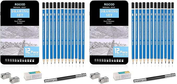 Profession Sketch Pencils 6B to 4H for Kids and Adults Drawing, Art Graphite Pencil for Artists Beginner Sketching (Pack of 2)