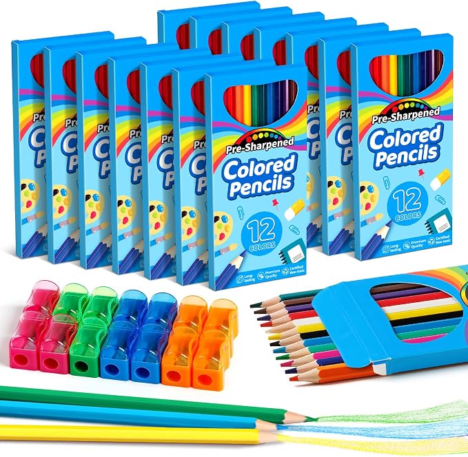V-Opitos 168 Count Colored Pencils, Bulk 14 Boxes with 14 Sharpeners