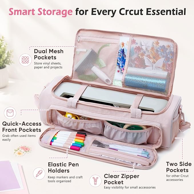 AMOIGEE Puff Carrying Case for Cricut Explore 5, Quilted Storage Bag for Die-Cutting Machine, Travel Craft Tote with Pockets for Vinyl, Tools, Mats and Cricut Accessories and Suppliers