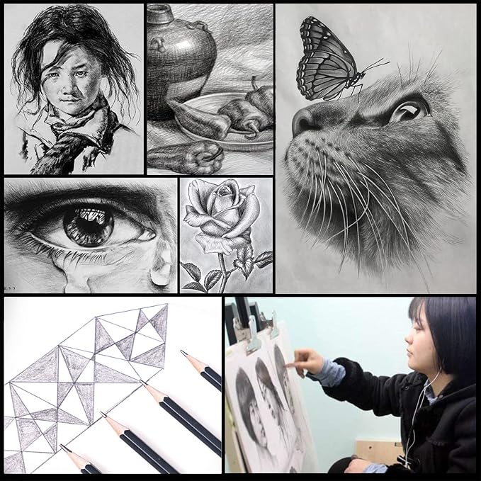 Drawing Pencils Sketch Pencil Art Supplies Set for Adults Beginners Professional Sketching Art Graphite Charcoal Blending Stump Pencils kit
