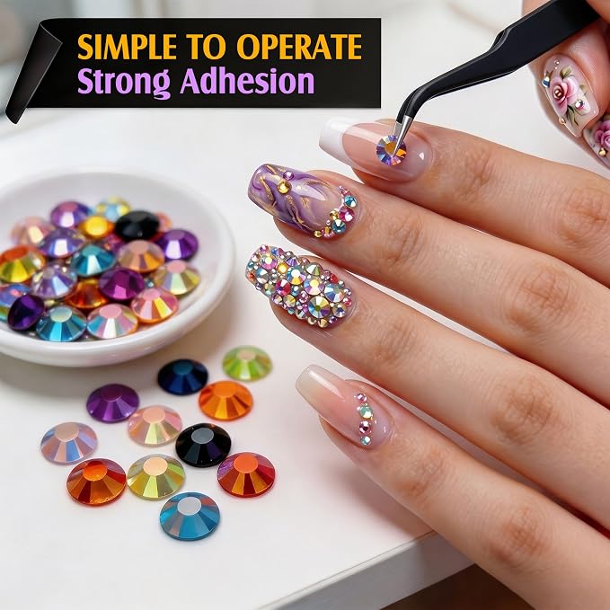 Artdone 60000Pcs Resin Rhinestones 3mm Jelly AB 40Colors Bedazzling Kit | Glitter DIY, Multicolor Crystal Diamond Pearls with 3Pcs 10ml B7000 Jewelry Glue for Bedazzled Nail Art Supplies Decoration