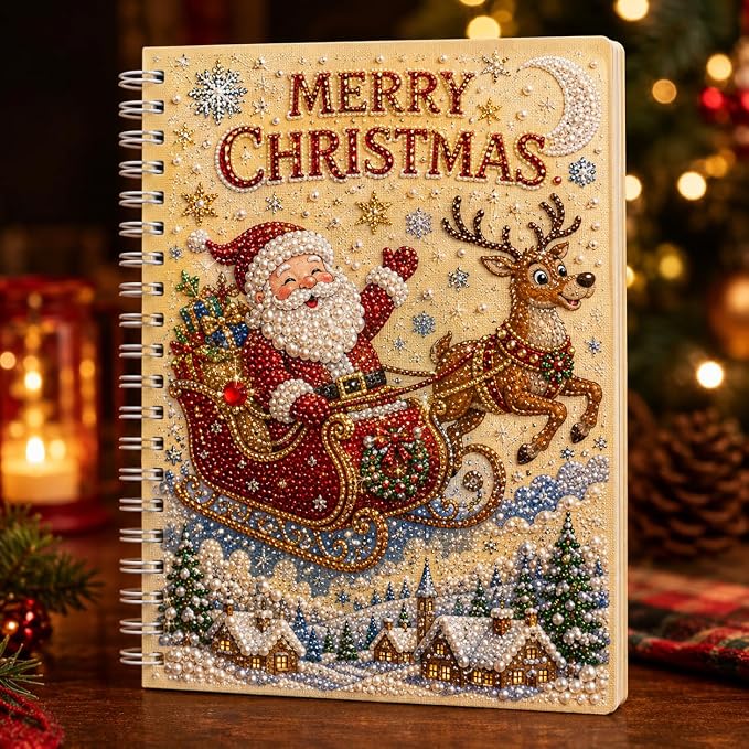 100 Pages DIY Christmas Pearl Diamond Art Painting Notebook，Style E