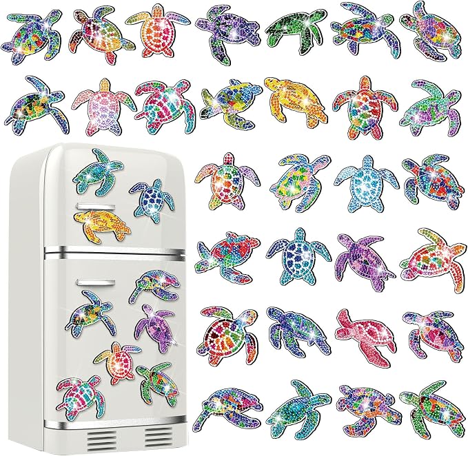 Remuuly 30 Pcs Turtle Diamond Painting Magnets Beach Diamond Art Magnet Kit | Ocean Animal Diamond Art Kits for Adults, 5D Rhinestone Refrigerator, Fridge Magnetic Sticker, Diamond Club Gifts, DIY Crafts